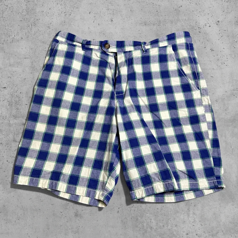 Old Navy Blue White Plaid Chino‎ Shorts Mens Size 34 Preppy Summer Casual Retro